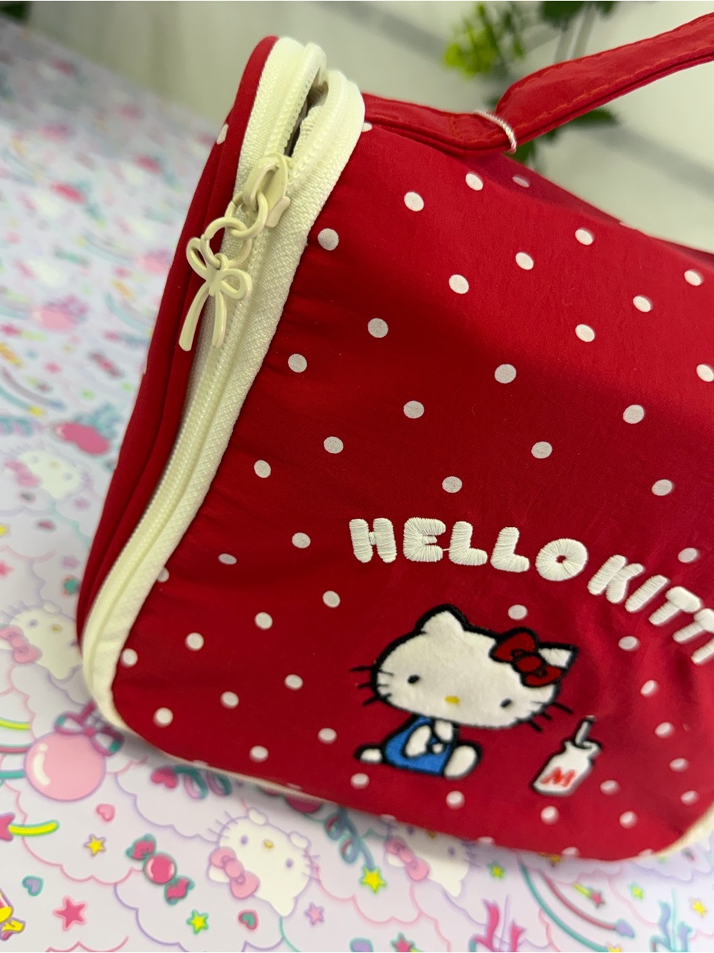 Hello Kitty Red Polka Dot Cosmetic Case with Cream Trim - Picture 5 of 8